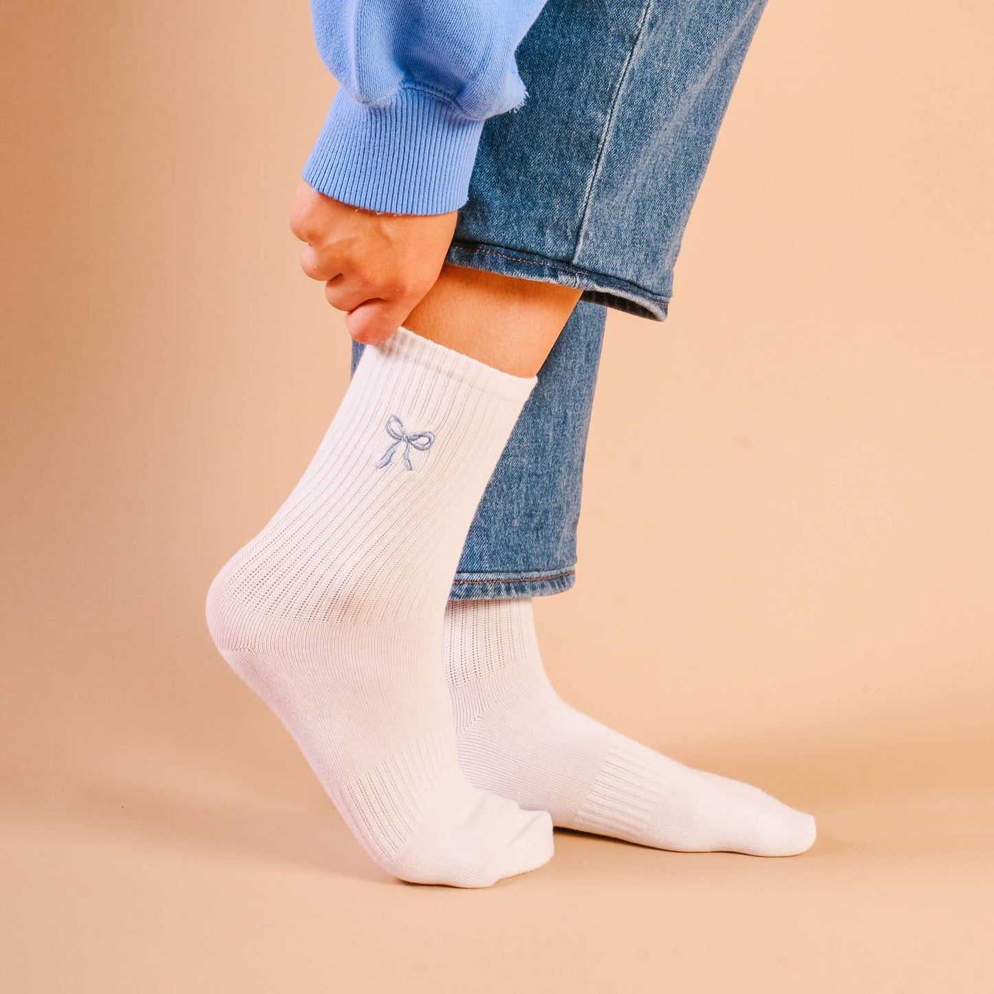 Blue Bow • Crew Sock